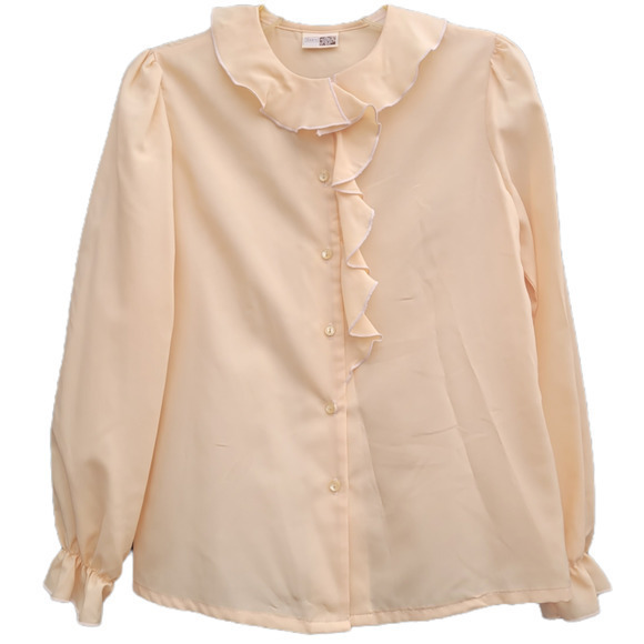 Vintage Sears Beige Poet Ruffle Sleeve, Collar and Button Down Blouse Shirt‎ - Picture 1 of 6